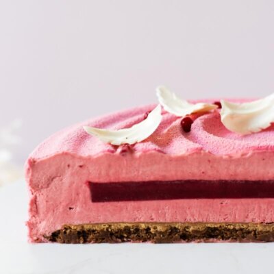 Raspberry Mousse Cake cut.